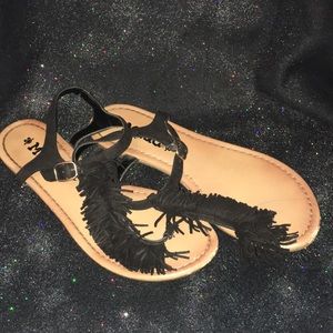 Fringed thong sandals